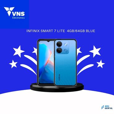Samsung: Infinix Smart 7, 64 GB, rəng - Mavi, Zəmanət, Kredit, Sensor