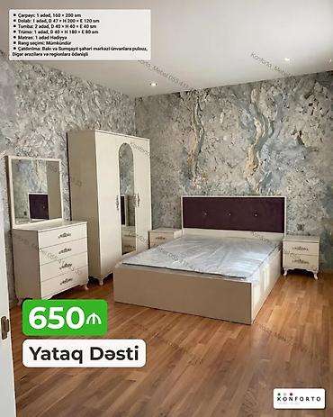 bedroom: Yataq Dəsti – 650₼ Komplekt: - Çarpayı: 1 ədəd, 160 × 200 sm - Dolab — 1