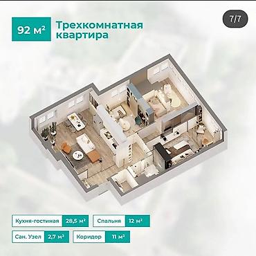 Продажа квартир: 3 комнаты, 92 м², парк Фучика Элитка, 7 этаж, ПСО (под самоотделку) — 3