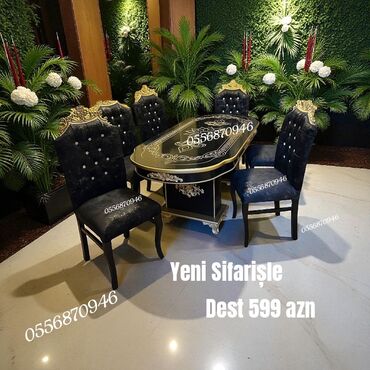 Masa və oturacaq dəstləri: Qonaq otağı üçün, Yeni, Açılmayan, Dördbucaq masa, 6 stul — 7