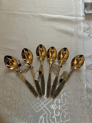 çaydan: Qızılı çay qaşığı dəsti – 6 ədəd - Material: metal əsaslı, qızılı — 1
