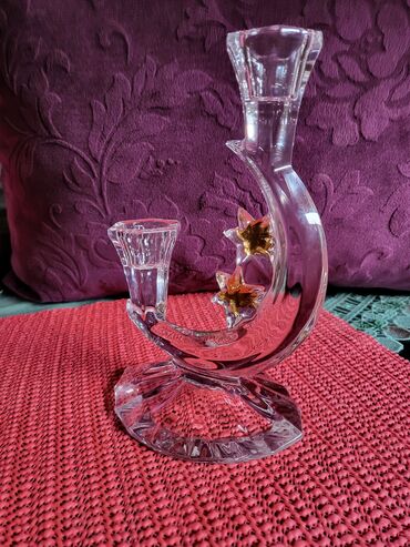 Ostali kućni dekor: Svecnjak nov kristal,led kristal 90te. Visina. 19/10cm — 7