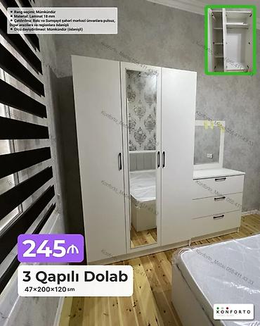 Mebel: 3 qapılı yataq otağı dolabı Ölçü: 47×200×120 sm Material: 18 mm — 1