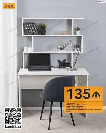 masa ofis: Düz masa, Stulsuz, Polkalı, Siyirməsiz, Sadə laminat — 1