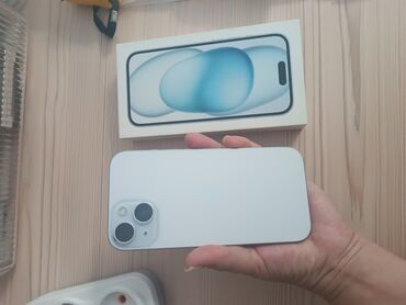 продается айфон: IPhone 15, Б/у, 256 ГБ, Голубой, Чехол, Коробка