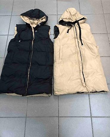 dugački prsluci: Duga, reverzibilna ženska zimska prsluk-jakna sa kapuljačom.S M L XL — 2