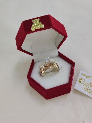 Кольца: Серебряный кольцо 2в1(кольцо+ обручальное) Серебро напыление золото