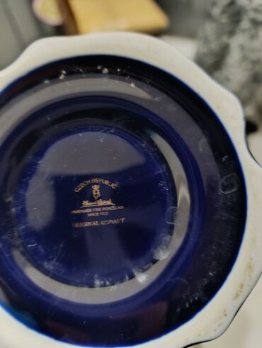 kəndir ip: Çex istehsalı “Original Cobalt” porselen şirniyyat/meyvə qabı (piyala