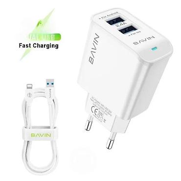 Žičani punjači za telefone: BAVIN zidni punjač sa kablom – Dual USB, brzo punjenje - Dva USB — 1