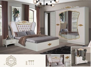стелла мебель: Двуспальная кровать, Шкаф, Трюмо, 2 тумбы, Турция, Новый