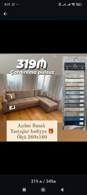 Divanlar: Açılan, bazalı künc divan - Ölçü: 260 x 160 sm - Açılan mexanizm — 1