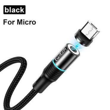 магнитный кабель: Магнитный USB - micro USB кабель Twitch 3А для быстрой зарядки и