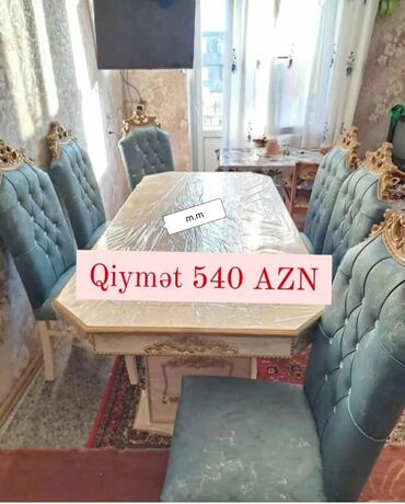 Masa və oturacaq dəstləri: Qonaq otağı üçün, Yeni, Açılan, Dördbucaq masa, 6 stul — 4