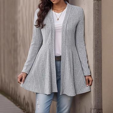 Džemperi, kardigani: Ženski dugi kardigan bez kopčanja - Kroj: A-linija sa suptilnim — 10