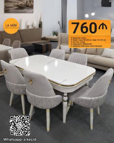 стол складной: Qonaq otağı üçün, Açılan, Oval masa, 6 stul