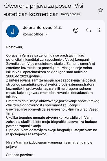 poso u nisu: Usluga: Otvorena prijava za posao – Viši estetičar-kozmetičar Opis: - — 1
