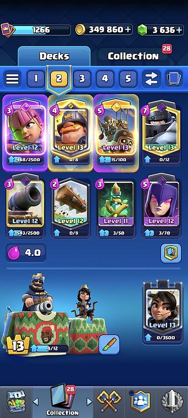 velosiped desna 2: İdeal clash royale hesabı
8000 kupa
3600 elmas 
5 evo
3 hero — 2
