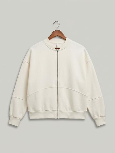 de facto sweatshirt: Krem rəngli zipli svitşot/caket - Minimalist dizayn: dairəvi yaxa — 1