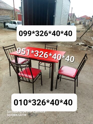 Bağ, çöl masa və oturacaq dəstləri: Yeni, Dördbucaq masa, 4 stul, Açılan, Stullar ilə, Metal, Azərbaycan — 11