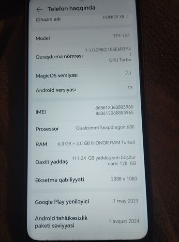 istenmis telefonlar: Honor 8X, 128 GB