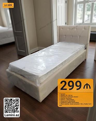 Mebel: Məhsul: Tək nəfərlik çarpayı (Kod: 4161) - Ölçü: 90 × 200 sm - — 1