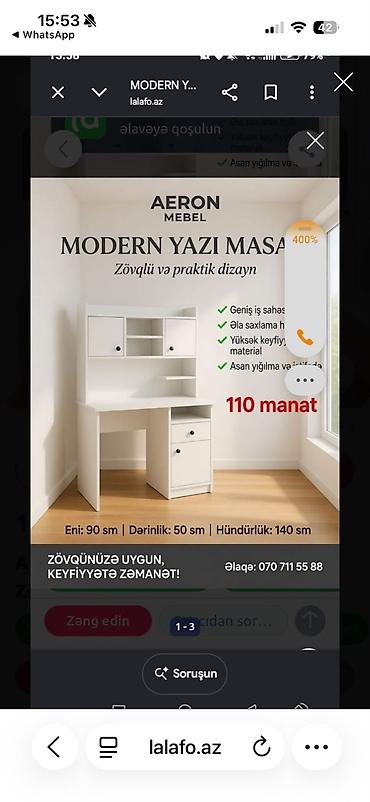 restoran masaları: Aeron Mebel – Modern Yazı Masası - Zövqlü və praktiki dizayn - Geniş — 1