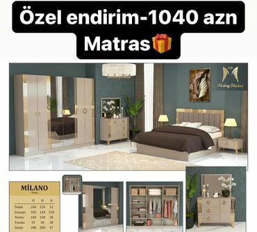 Yataq otağı dəstləri: İkinəfərlik çarpayı, Dolab, Termo, 2 tumba, Azərbaycan, Yeni — 19