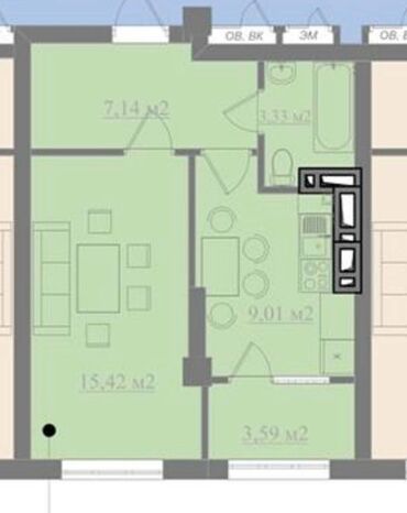 профсоюзная квартира: 1 комната, 40 м², Элитка, 8 этаж, ПСО (под самоотделку)