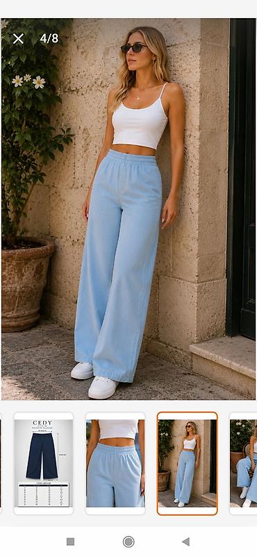 deniz geyimi: Məhsul: Qadın geniş kəsimli açıq mavi cins (palazzo/relaxed fit) - — 5