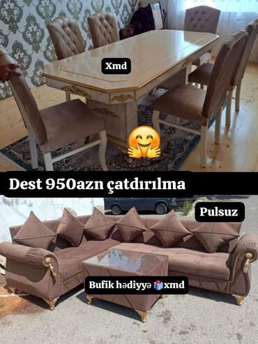 Qonaq otağı dəstləri: Künc divan və masa desti yeni