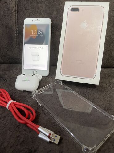чехол а3: IPhone 7 Plus, Б/у, 32 ГБ, Розовый, Наушники, Защитное стекло, Чехол