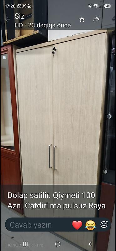 İki qapılı dolab - Material: açıq ağac rəngli laminat - Dizayn: düz