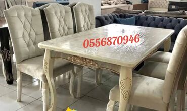 Masa və oturacaq dəstləri: Qonaq otağı üçün, Yeni, Açılmayan, Dördbucaq masa, 6 stul — 22