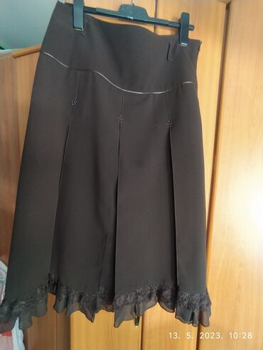 braon kozna suknja: 2XL (EU 44), Midi, bоја - Crna