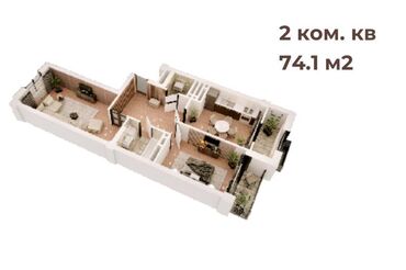 Продажа квартир: 2 комнаты, 72 м², Элитка, 3 этаж, ПСО (под самоотделку)