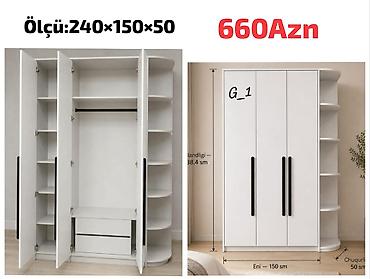 Ağ rəngdə 3 qapılı paltar dolabı - Ölçü: 240 × 150 × 50 sm - Qiymət