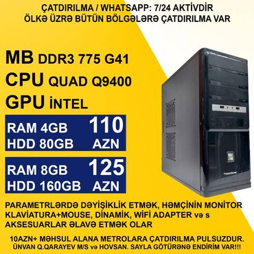 boş keys: Sistem Bloku "Qori DDR3 G41 775 Q9400” ⭐Core 2 Quad Q9400/4GB Ram/80GB