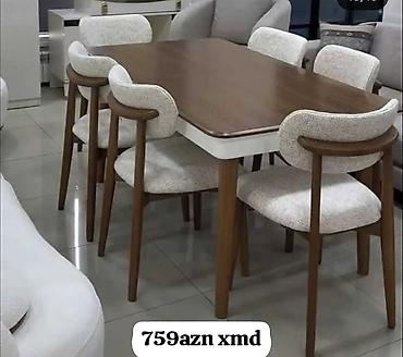 masa dəst: Yemək otağı dəsti – 1 masa + 6 stul - Üslub: Skandinaviya/modern — 1