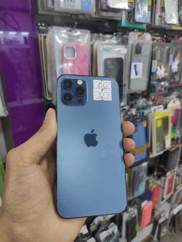 Apple iPhone: IPhone 12 Pro Max, 128 GB, Pacific Blue, Zəmanət, Simsiz şarj, Sənədlərlə