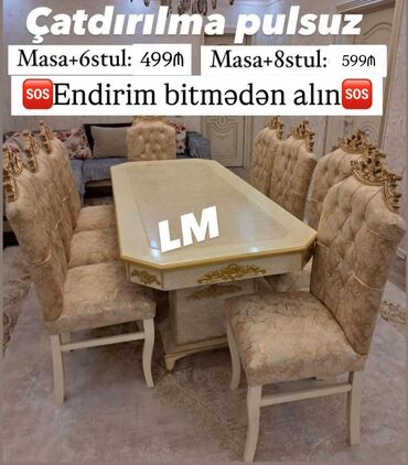 Masa və oturacaq dəstləri: Qonaq otağı üçün, Yeni, Açılmayan, Dördbucaq masa, 6 stul