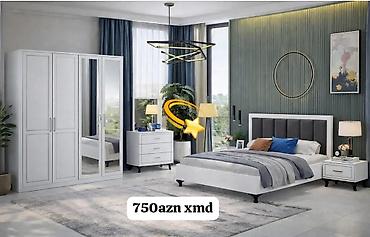 sultan tekstil: Müasir yataq otağı dəsti - Rəng: ağ korpus, boz yumşaq başlıq — 1