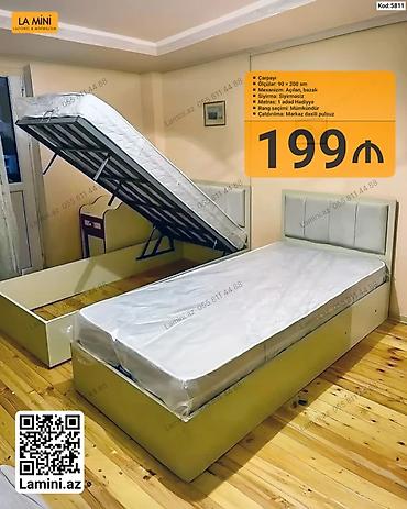 Ev üçün mebel: Açılan bazalı tək nəfərlik çarpayı - Ölçü: 90 × 200 sm - Mexanizm — 1