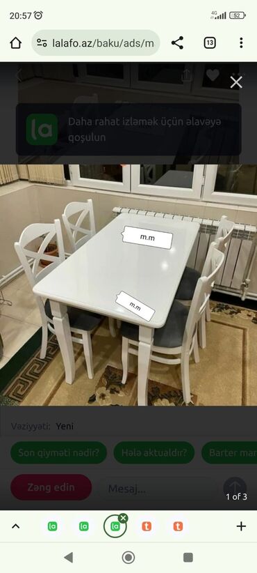 Masa və oturacaq dəstləri: Mətbəx üçün, Yeni, Açılan, Dördbucaq masa, 4 stul -da lalafo.az — 11 Masa və oturacaq dəstləri: Mətbəx üçün, Yeni, Açılan, Dördbucaq masa, 4 stul — 11