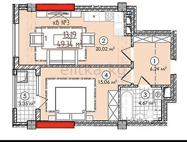 Продажа квартир: 1 комната, 49 м², Элитка, 12 этаж, Готовая ПСО (под самоотделку) — 6
