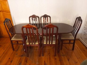 masa dəstləri: Qonaq otağı üçün, İşlənmiş, Oval masa, 6 stul