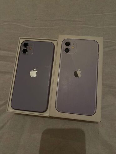 продам iphone 11: IPhone 11, Колдонулган, 128 ГБ, Deep Purple, Кулакчындар, Заряддоочу түзүлүш, Коргоочу айнек, 87 %