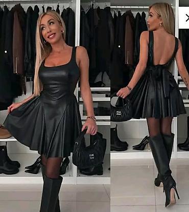 Crna mini haljina od eko kože - Materijal: mekana eko koža sa
