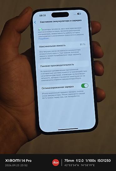 apple 14: IPhone 14 Pro, Б/у, 256 ГБ, Black Titanium, Защитное стекло, Чехол, 81 % — 4