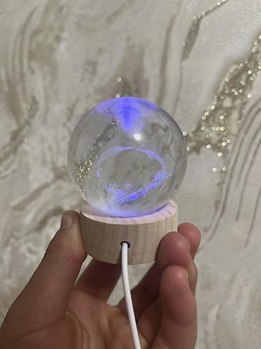 Ночники: Кристальный 3D‑шар с подсветкой на деревянной подставке - Стеклянный — 5