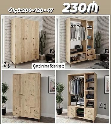 paltar asilqan: Geniş həcmli paltar dolabı - Ölçü: 200 × 120 × 47 sm - Material: ağac — 1
